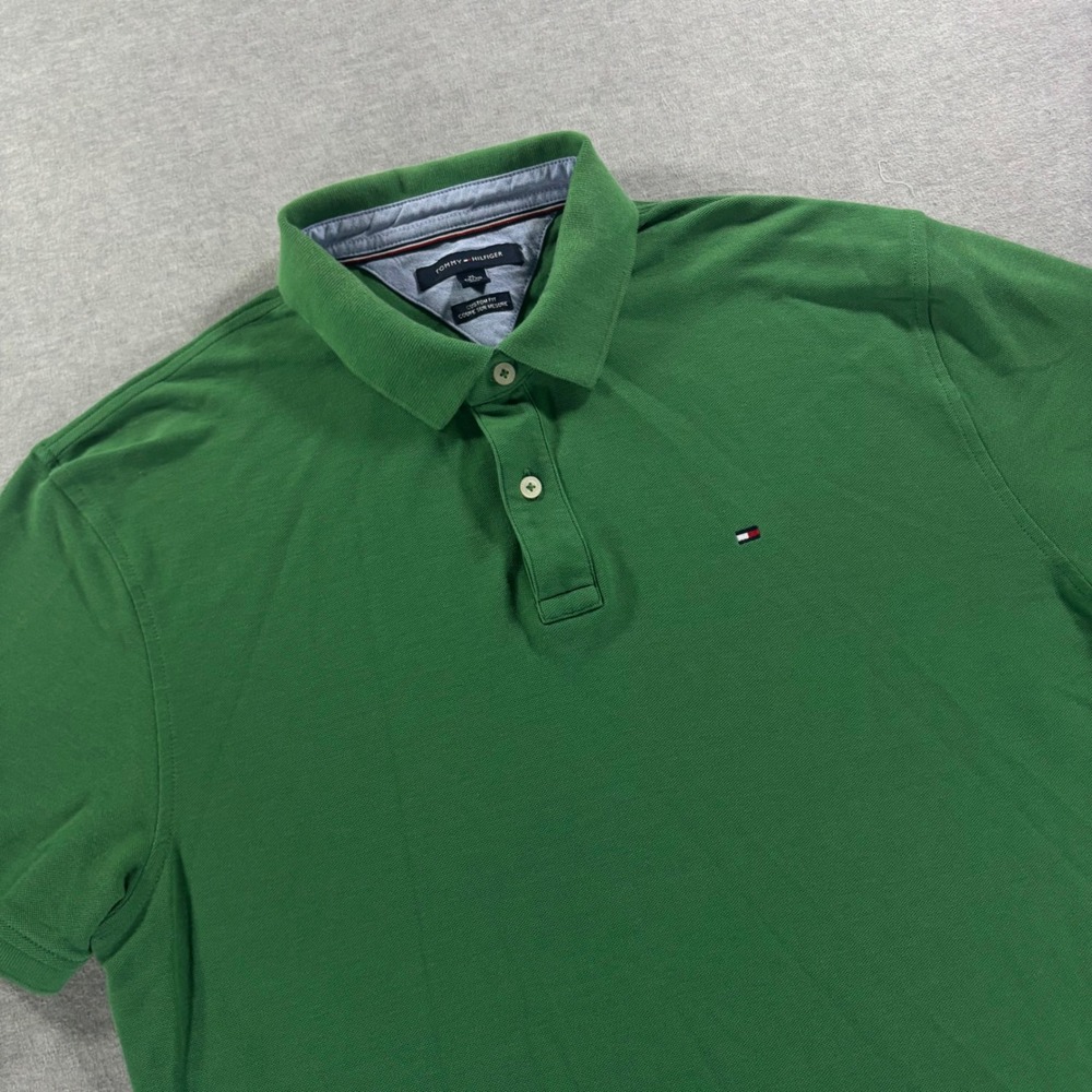 Tommy Hilfiger Mens XL Green Custom Fit Short Sleeve Pique Polo Shirt